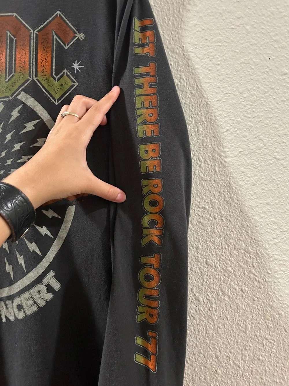 AC/DC Black Long Sleeve Tee with Orange and Green Graphic